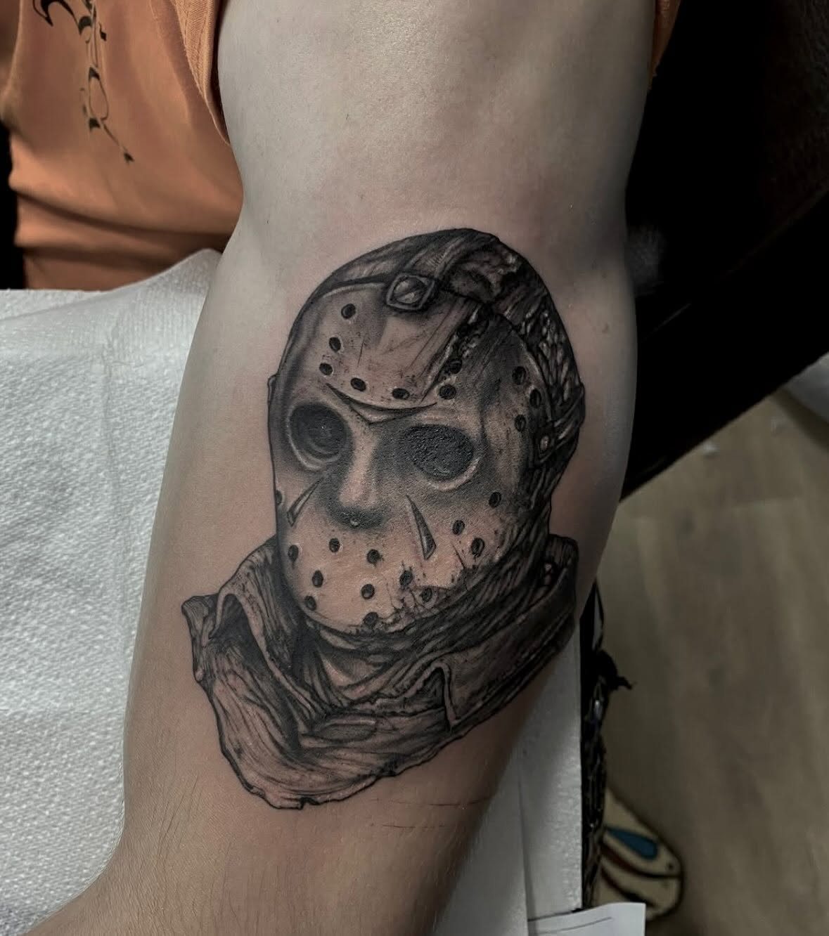 Hockey mask horror tattoo